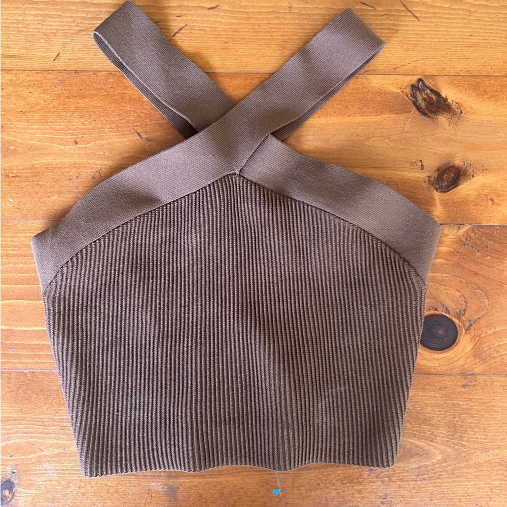 Babaton Chestnut Ribbed Knit Top